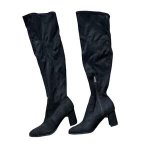 Marc Fisher Over the Knee Block‎ Heeled Black Suede Stretch Boots Size 8
